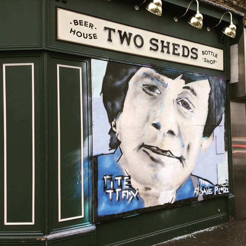 A picture of the artwork at Two Sheds pub.