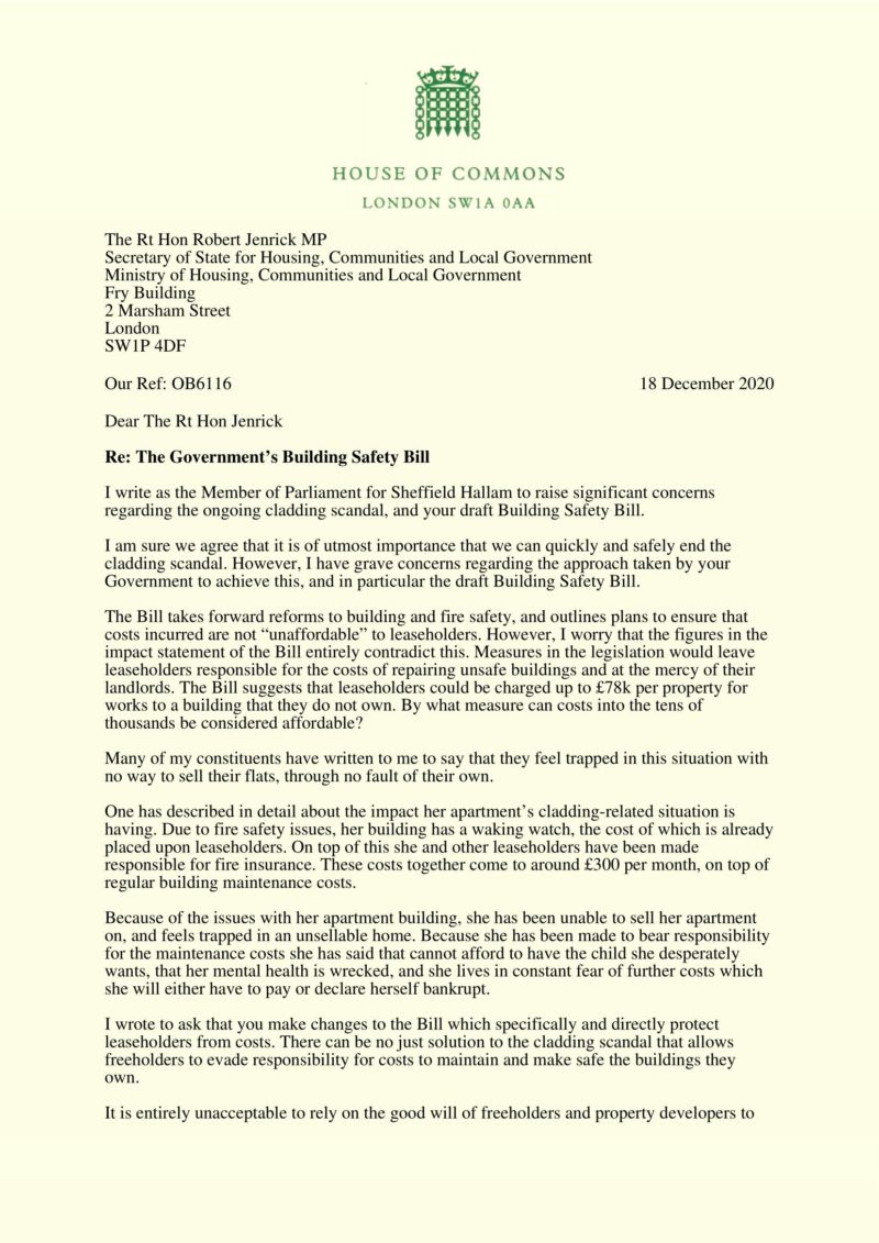 Letter to Robert Jenrick MP