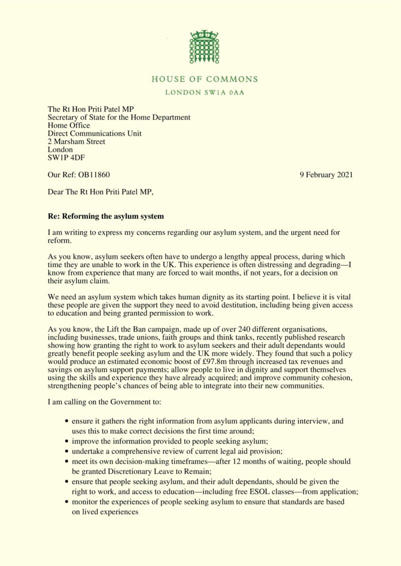 Letter to Priti Patel