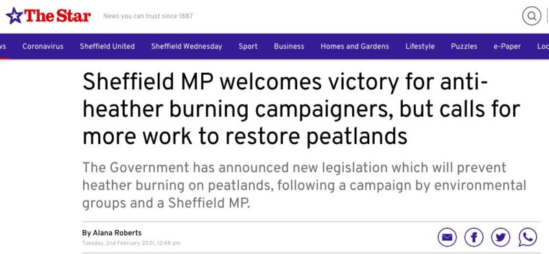 Sheffield Star article about peatland burning ban.