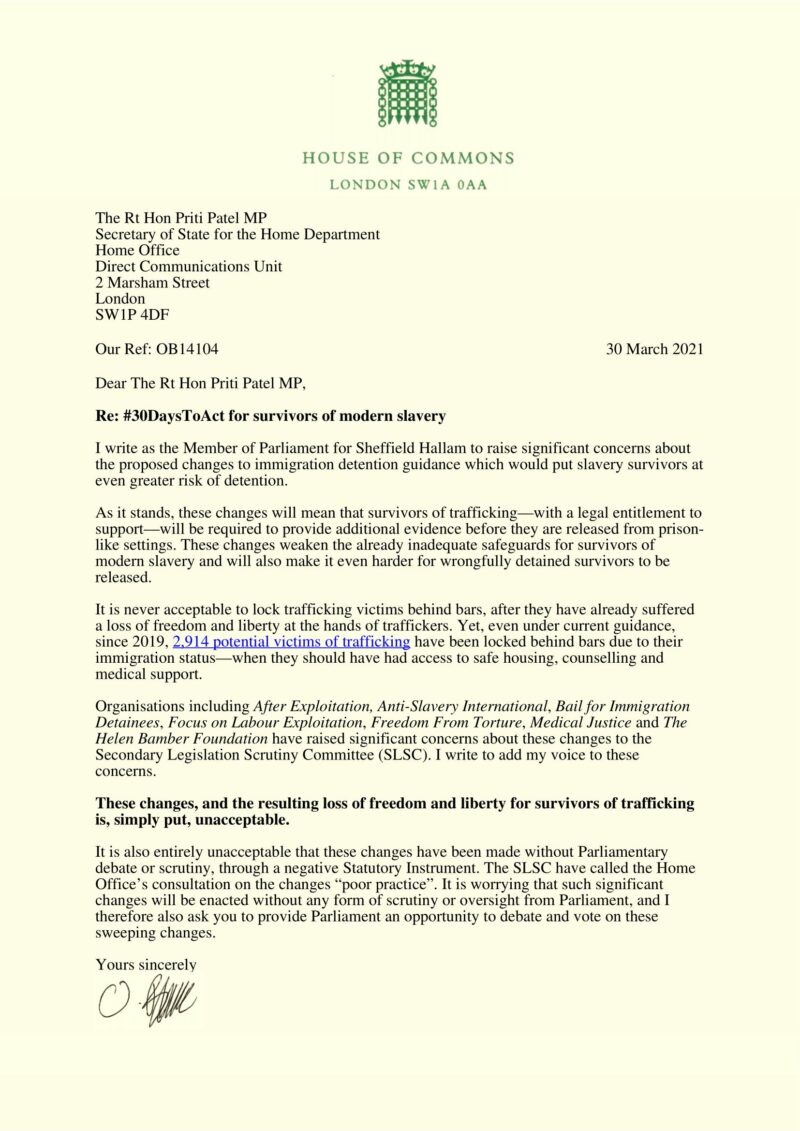 Letter to Priti Patel