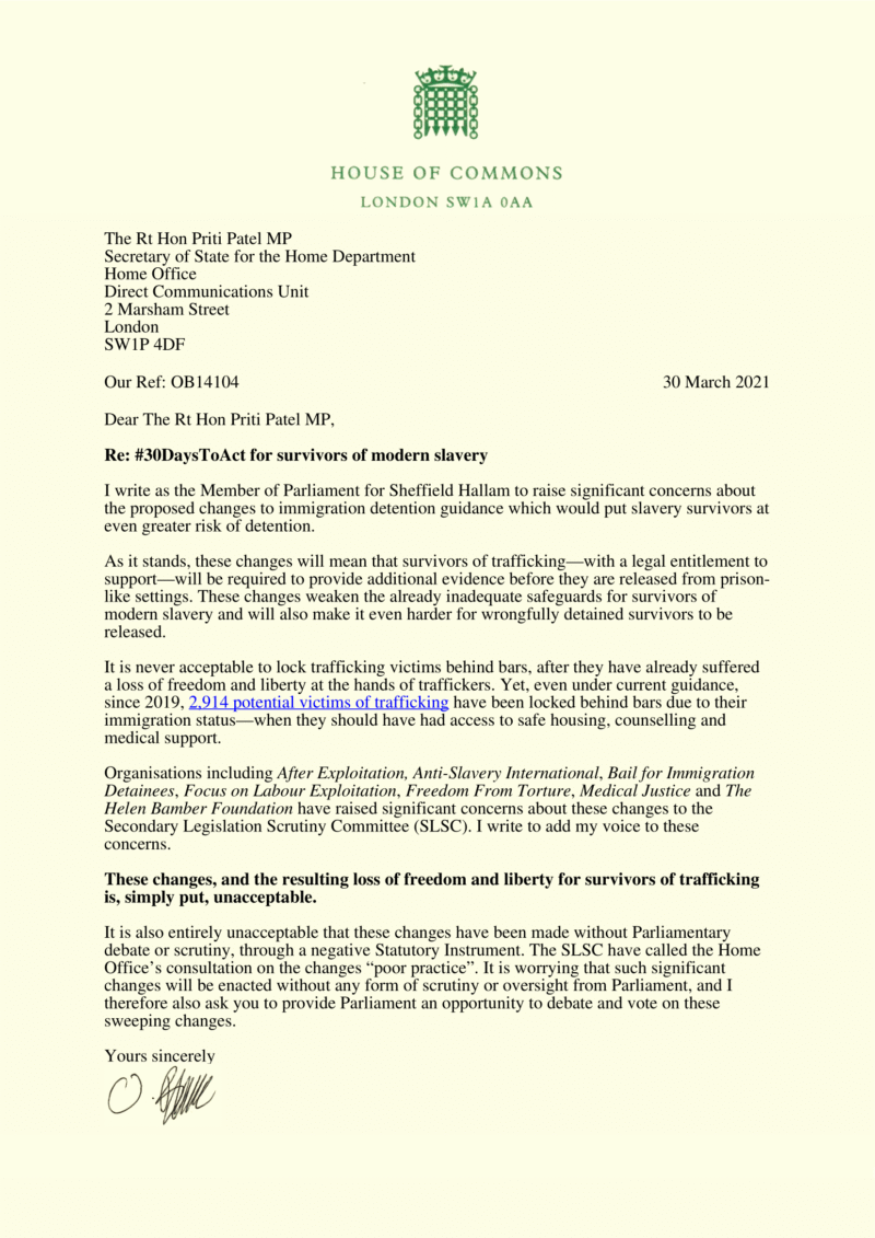 Letter to Priti Patel