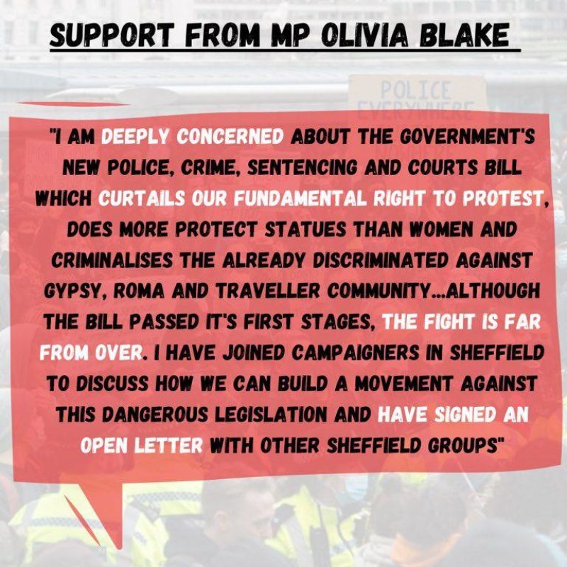 Olivia signs the Sheffield Against the Policing Bill open letter.