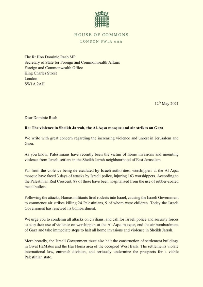 My letter to Dominic Raab, signed by 4 other Sheffield MPs.